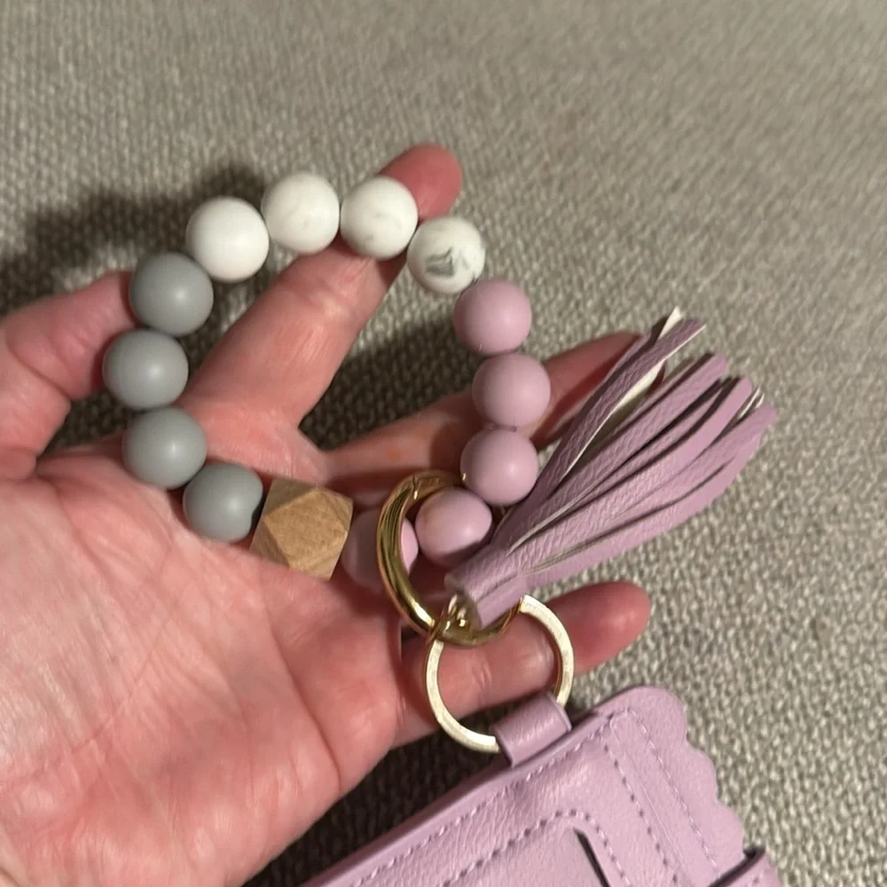 Lavender Card Holder with Beaded Keychain wristlet